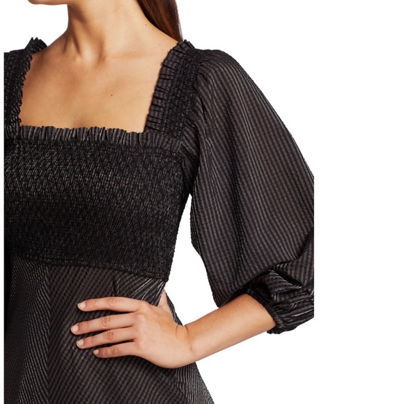 NWT 🖤 GANNI Seesucker Puff-Sleeve Midi Dress - Picture 9 of 12